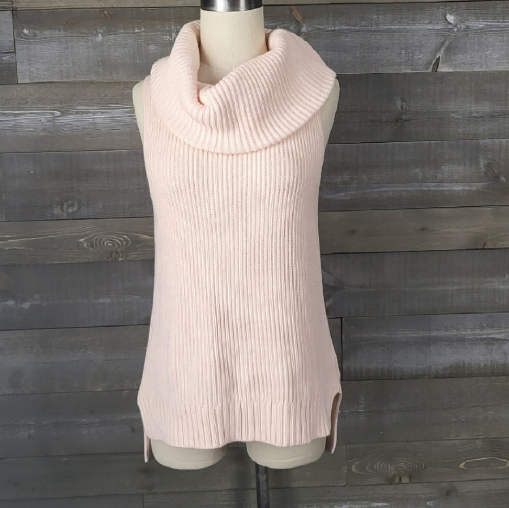 MICHAEL Michael Kors Pink Cowl Neck Sleeveless Thick Knit Oversized Turt…